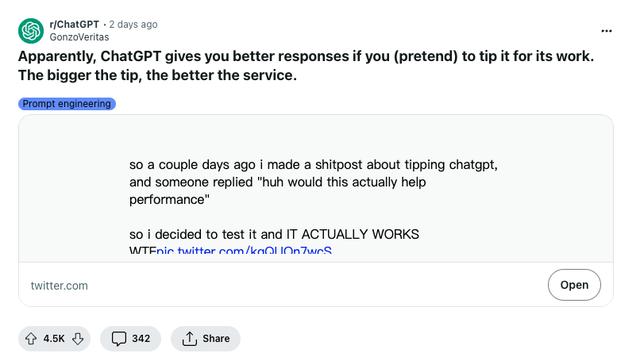 ChatGPT 不愿多寫一行代碼、偷懶變笨，網(wǎng)友：承諾給它“小費(fèi)”試試！